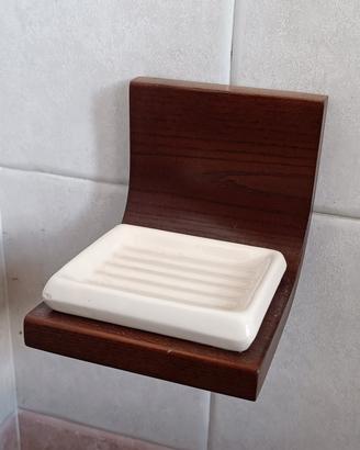 Porta sapone in legno e ceramica