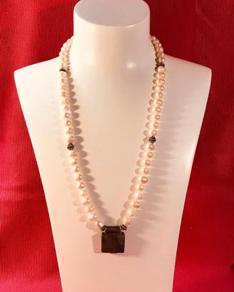 collana  con perle barocche e pietra quadrata