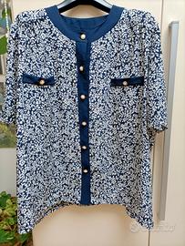 Casacca donna blu a fiori bianchi