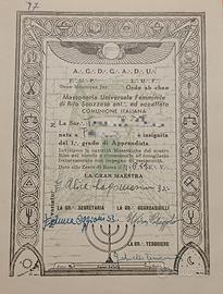 Certificato Massoneria Universale Femminile, 1955 