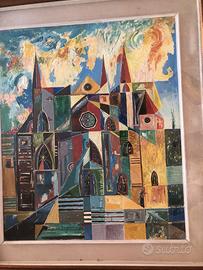 olio cartone astratto geometrico cattedrale 1964