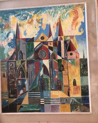 olio cartone astratto geometrico cattedrale 1964
