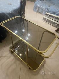 Carrello per bevande in ottone e vetro