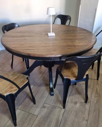 Tavolo rotondo in legno con 5 sedie industrial