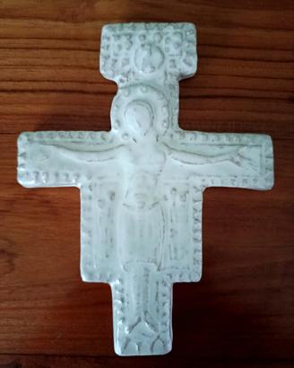 Crocefisso arte artigianale lombarda in ceramica s