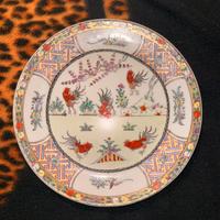 Piatto Porcellana Cinese Decoro Galli e Fiori