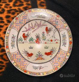 Piatto Porcellana Cinese Decoro Galli e Fiori