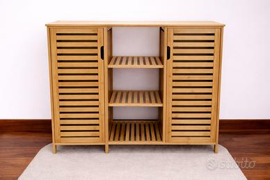 Mobile in legno stile bamboo con ante e ripiani