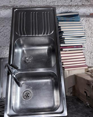 Lavello cucina 2 vasche + gocciolatoio in acciaio