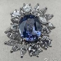 ANELLO ORO 18kt. CON DIAMANTI E ZAFFIRO CEYLON