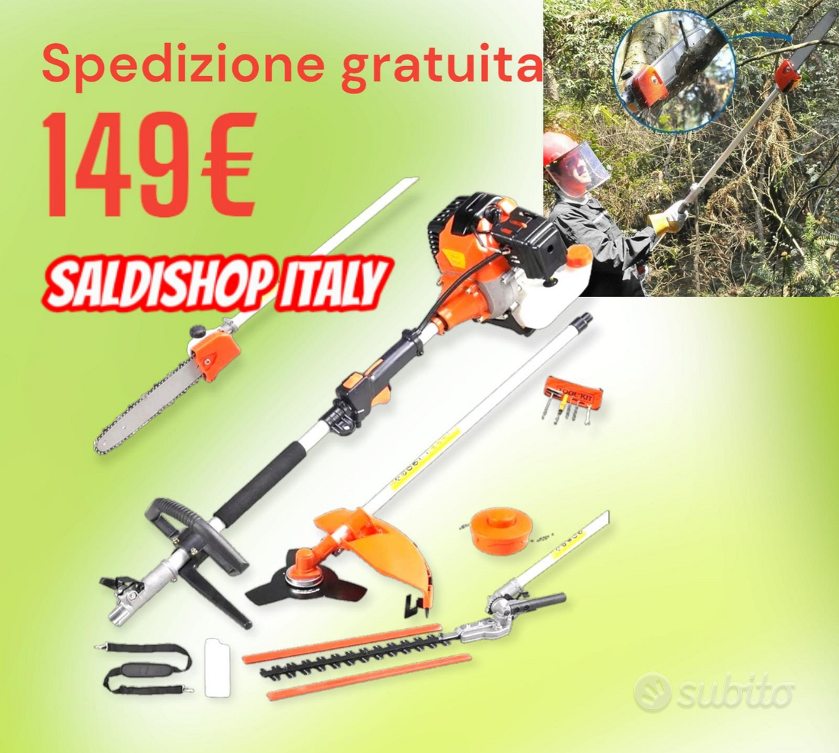 DECESPUGLIATORE 4 FUNZIONI IN 1 52CC potatore telescopico (motosega),  tagliasiep