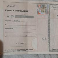 7 vaglia postali vintage nuovi francobollo 100 lir