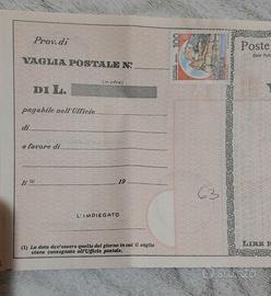 7 vaglia postali vintage nuovi francobollo 100 lir