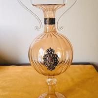 Vaso anfora in vetro soffiato di  Murano e argento
