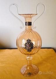 Vaso anfora in vetro soffiato di  Murano e argento