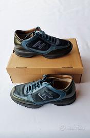 Sneakers Hogan donna in pelle blu/verde tg 38,5