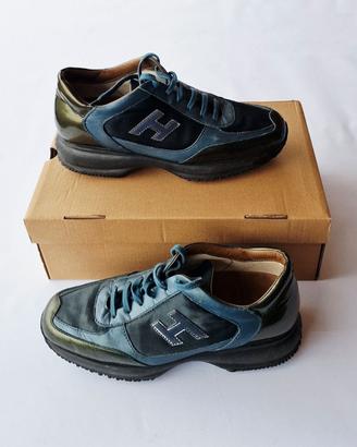 Sneakers Hogan donna in pelle blu/verde tg 38,5