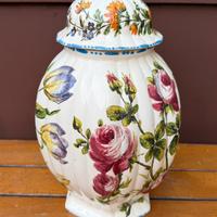 Vaso Ceramica Dipinto A Mano Con Coperchio H 37 Cm