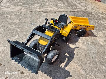 trattore Falk a pedali con benna e rimorchio dumpe