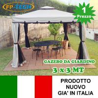 Gazebo 3x3 giardino in alluminio teli e zanzariere