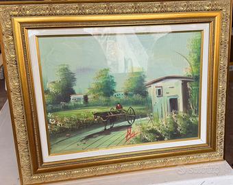 Quadro paesaggio con cornice in legno