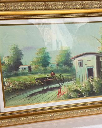 Quadro paesaggio con cornice in legno