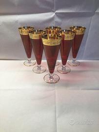 Murano  n. 6 calici vetro/cristallo e oro