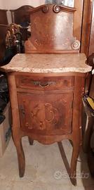 Comodino antico con piano marmo, intarsi, Luigi XV