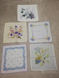 Collezione 5 Fazzoletti Cotone Tema Floreale '70
