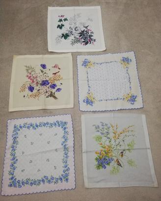 Collezione 5 Fazzoletti Cotone Tema Floreale '70