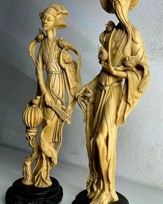 COPPIA DI STATUE ORIENTALI VINTAGE - 52 CM