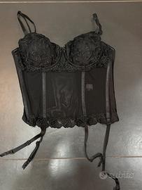 Corsetto bustier nero taglia unica con reggicalze