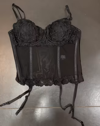 Corsetto bustier nero taglia unica con reggicalze