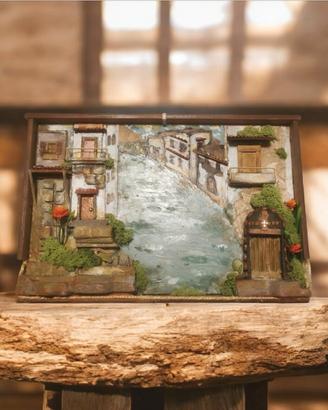 quadro dipinto paesaggio tridimensionale legno