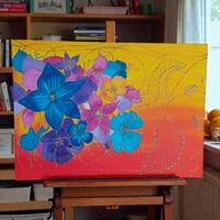 Quadro Floreale in rilievo con resina dipinto a ma