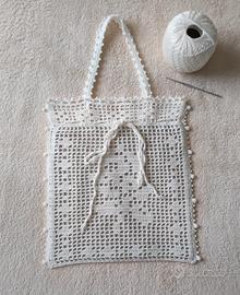 Borsa uncinetto filet panna 