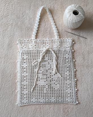 Borsa uncinetto filet panna 