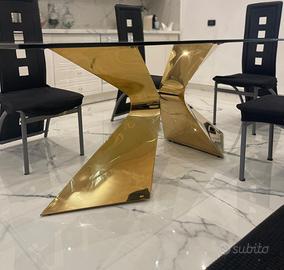 Kare Design tavolo Gloria , oro , vetro 200x100cm