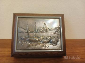 Scatola portagioie vintage in legno e argento 925