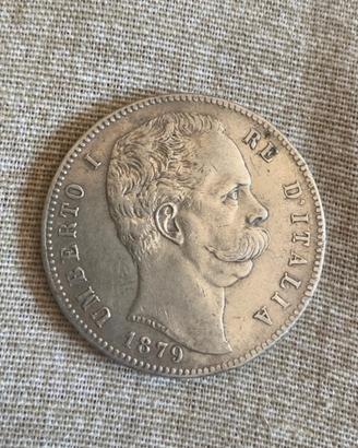 5 lire Umberto I Re d’Italia 1879 in argento
