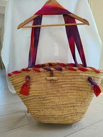 Borsa in paglia-stile Coffa-dettagli Foulard-Maxi
