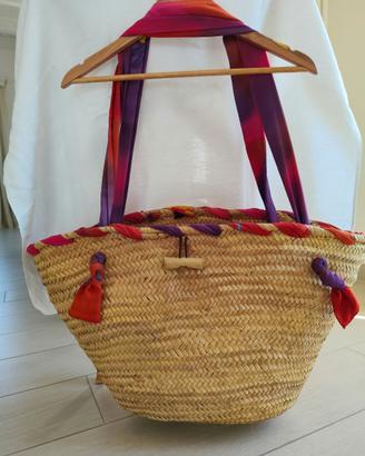 Borsa in paglia-stile Coffa-dettagli Foulard-Maxi