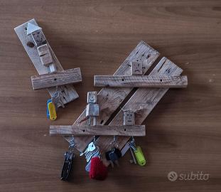 Portachiavi artigianale "Robot Family" in legno