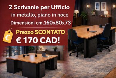 2 scrivanie in metallo nero , piano legno noce
