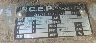 Motore Elettrico Asincrono Monofase C.E.P. Parma
