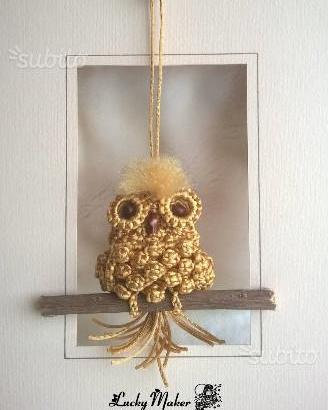 Gufo 3D Intrecci di corda a macrame' da appendere