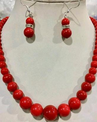 Parure collana orecchini corallo rosso NUOVA