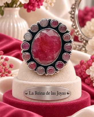 Anello Rosetta, argento 925 vintage etnico rubini