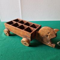 Carretto cavallo in legno vintage con scomparti