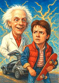 Poster Caricatura Ritorno al Futuro Marty & Doc